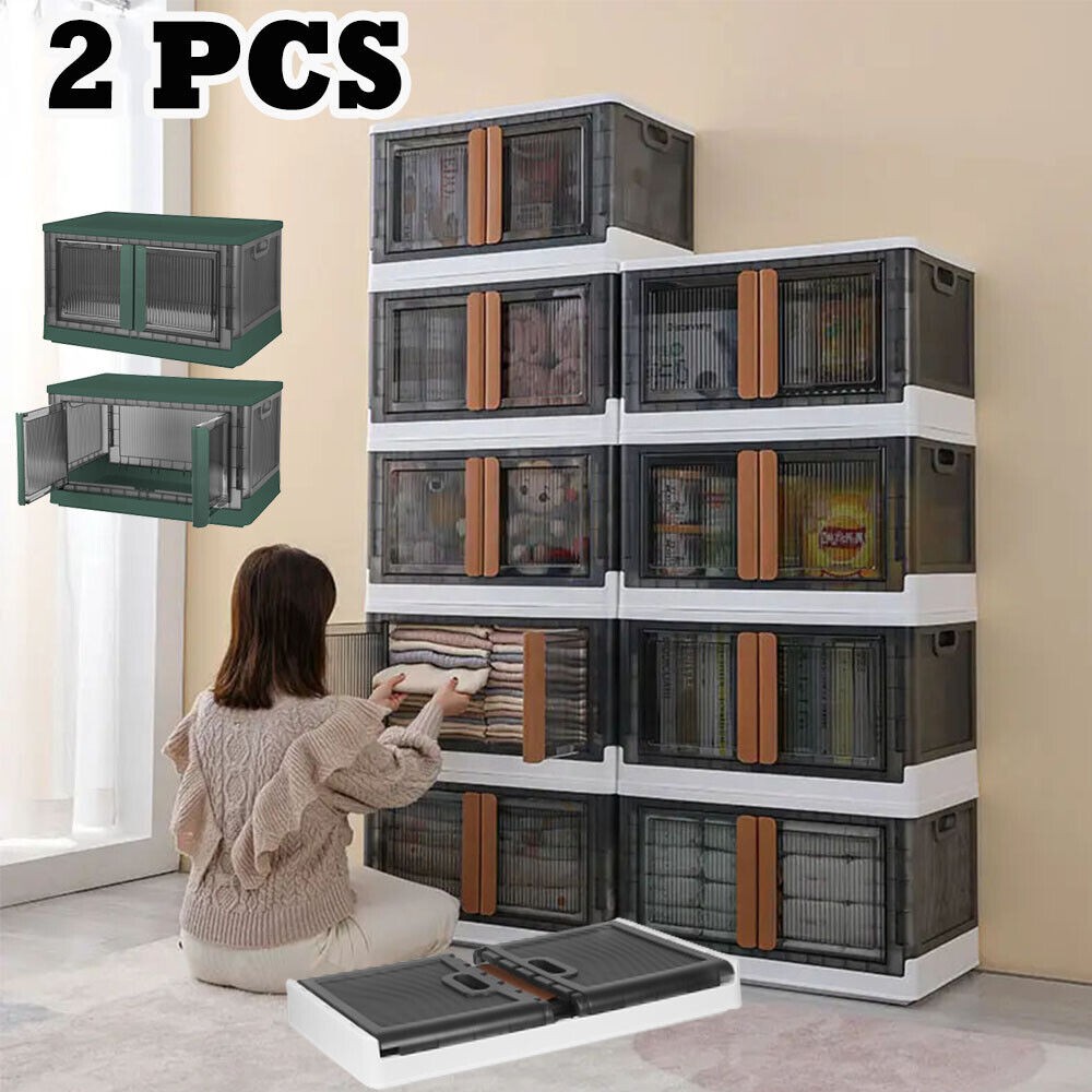 2Pcs 72L Collapsible Storage Bins Wardrobe Closet Organizer Container With Lid