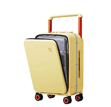 Mixi Carry On Luggage Wide Handle Luxury Design Rolling Travel Suitcase PC Hardside with Aluminum Frame Hollow Spinner Wheels, with Cover, 20 inch, Lark Yellow