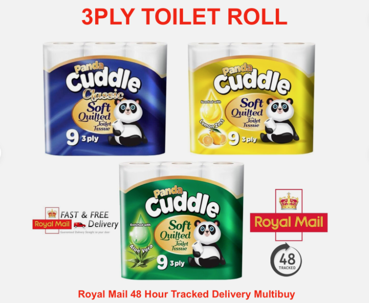 3ply Toilet Tissue Rolls UnScented Aloe Vera Lemon Panda Pack 45 Bulk Buy Multi