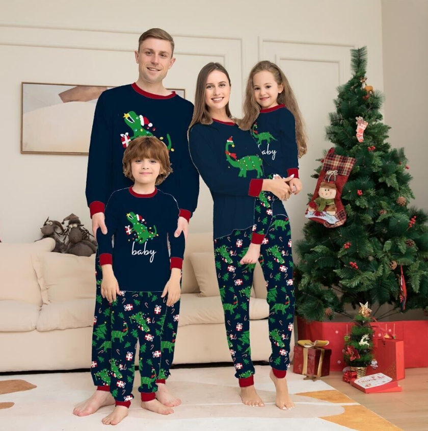 Christmas Pyjamas Xmas PJs Family Matching Adults Kids Dinosaurs Nightwear Set